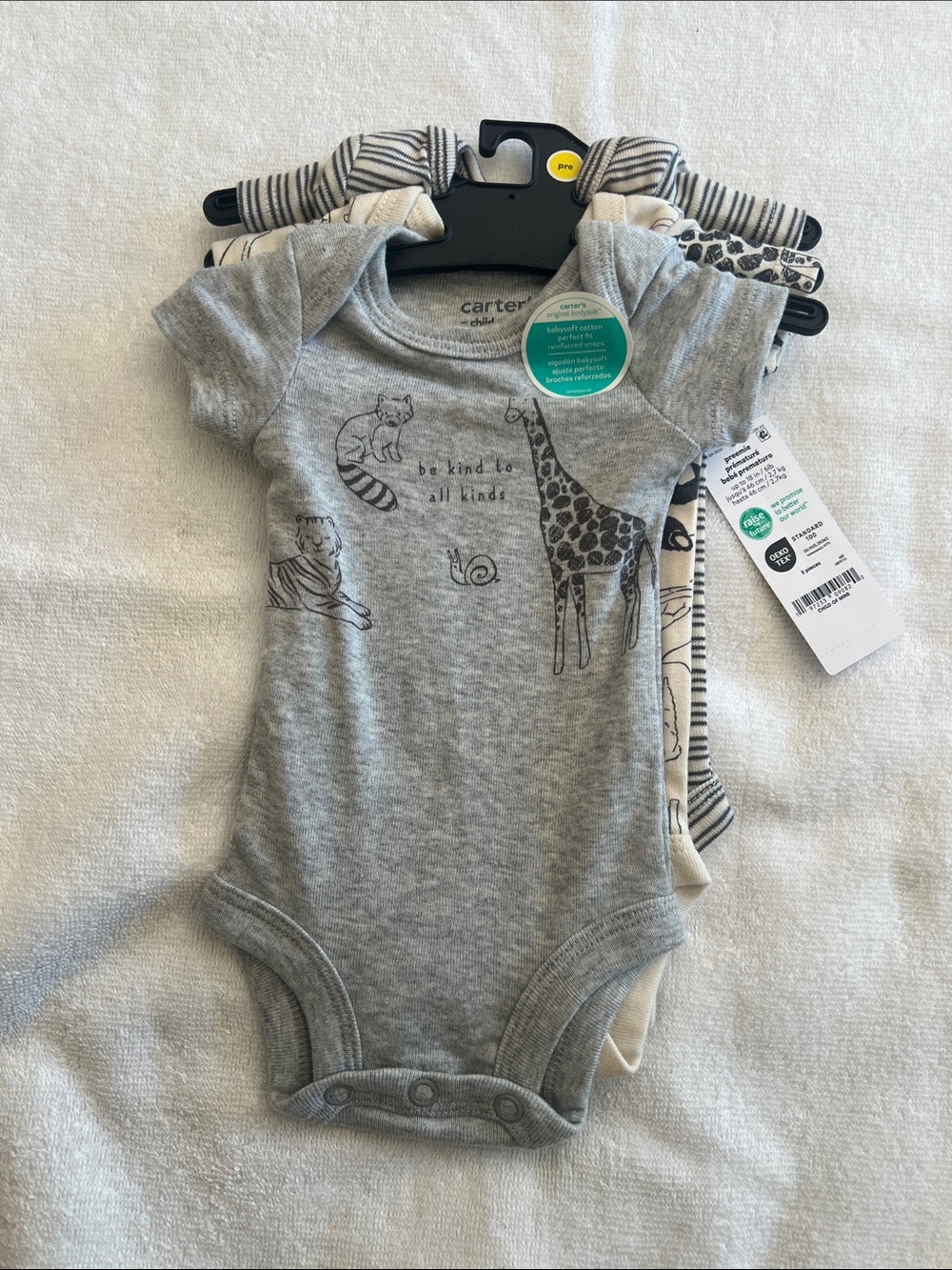 Carter's Grey Animal Sketch Short Sleeve Baby One-Piece (3-Pack) New !!